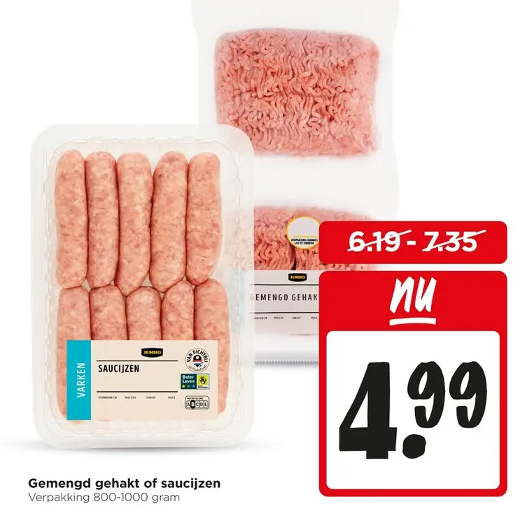 Aanbieding: Gemengd gehakt of saucijzen