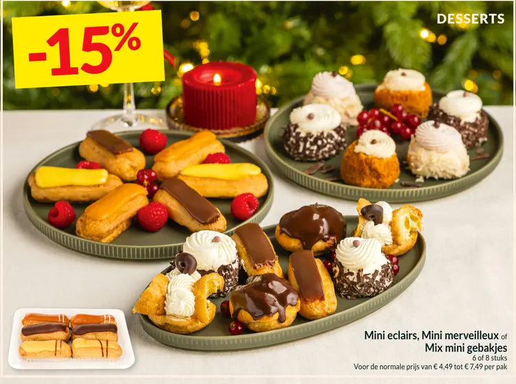 Promotie: Mini eclairs, Mini merveilleux of Mix mini gebakjes