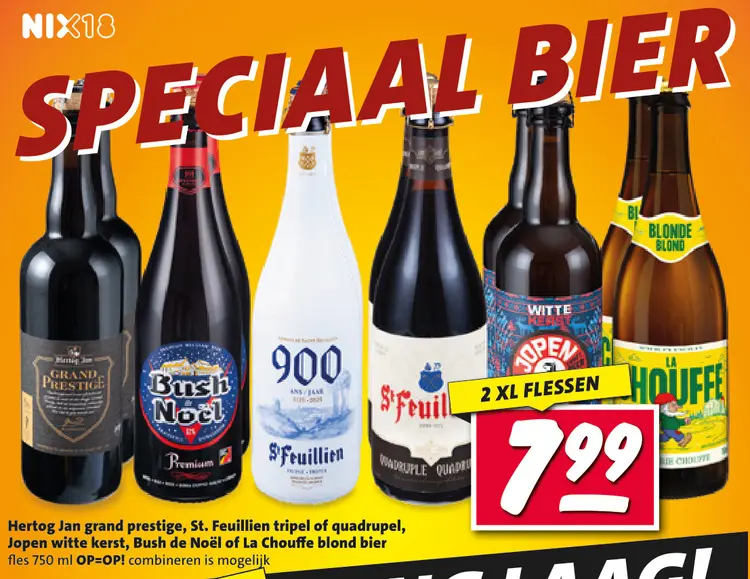 Aanbieding: Hertog Jan grand prestige, St. Feuillien tripel of quadrupel, Jopen witte kerst, Bush de Noël of La Chouffe blond bier