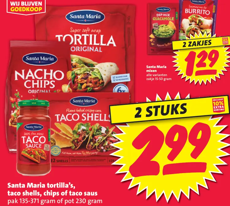 Aanbieding: Santa Maria tortilla's, taco shells, chips of