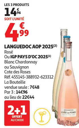 Offre: Gérard Bertrand Cote des Roses Rosé ou Blanc Chardonnay ou Sauvignon