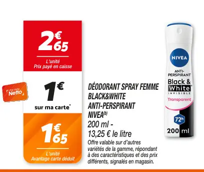 Offre: Déodorant spray femme black&white anti-perspi