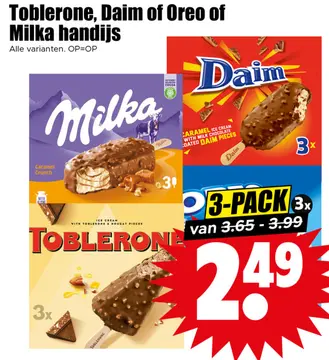 Aanbieding: Toblerone, Daim of Oreo of Milka handijs