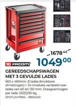 Aanbieding: GEREEDSCHAPSWAGEN MET 3 GEVULDE LADES