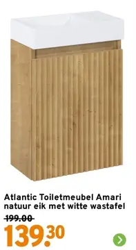 Aanbieding: Atlantic Toiletmeubel Amari natuur eik met witte wastafel