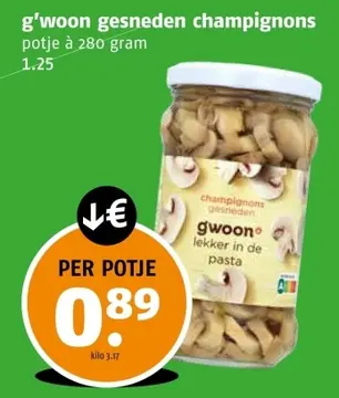 Aanbieding: g'woon gesneden champignons