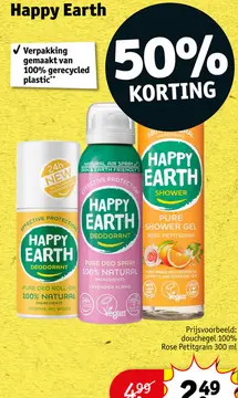 Aanbieding: Happy Earth douchegel 100% Rose Petitgrain