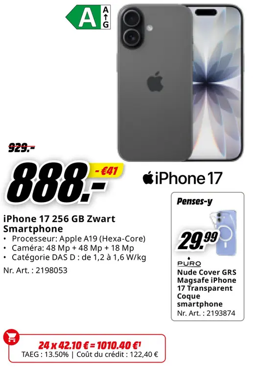 Offre: iPhone 17 256 GB Zwart Smartphone