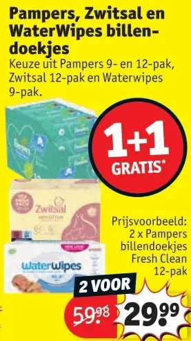 Promotie: Pampers, zwitsal en waterwipes billendoekjes