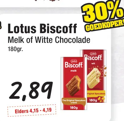 Aanbieding: Biscoff Melk of Witte Chocolade