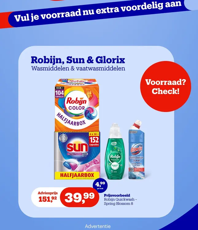 Promotie: Robijn, Sun & Glorix Wasmiddelen & vaatwasmid
