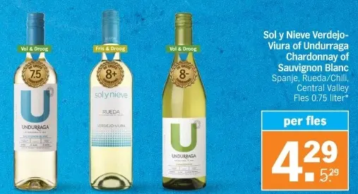 Aanbieding: Sol y Nieve Verdejo-Viura of Undurraga Chardonnay of Sauvignon Blanc