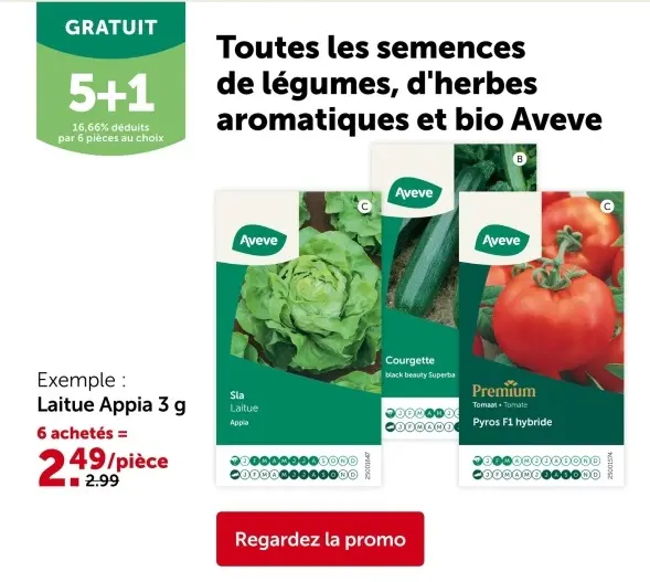 Offre: Toutes les semences de légumes, d'herbes aromatiques et bio Aveve