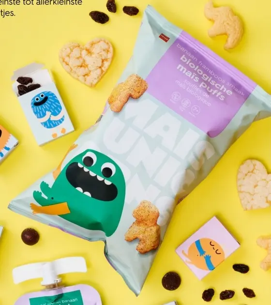 Aanbieding: Biologische maispuffs unicorn banaan-framboossmaak