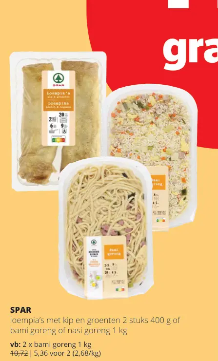 Promotie: Loempia's met kip en groenten of bami goreng of nasi goreng