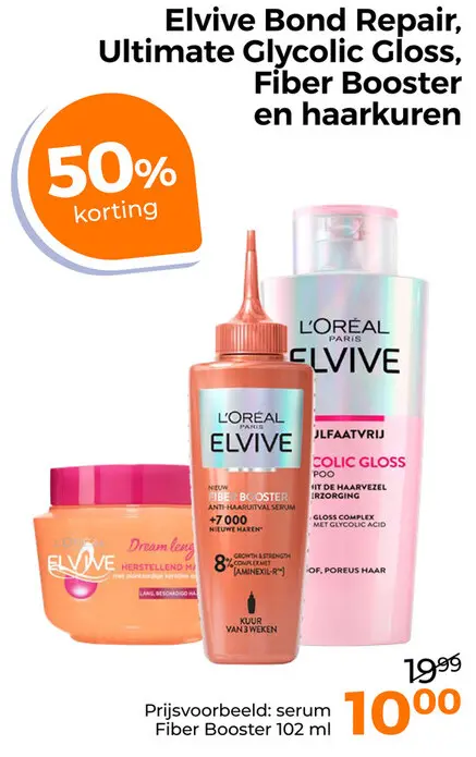 Aanbieding: Elvive Bond Repair, Ultimate Glycolic Gloss, Fiber booster en haarkuren