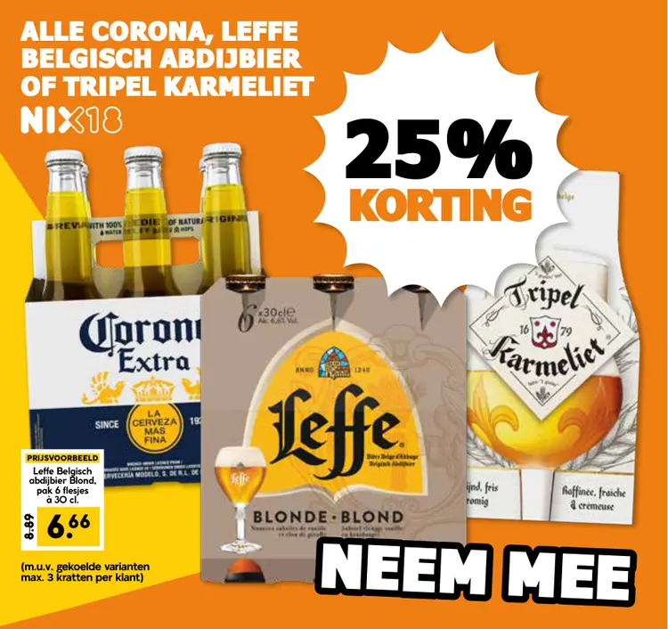 Aanbieding: Alle Corona, Leffe Belgisch abdijbier of Tripel Karmeliet