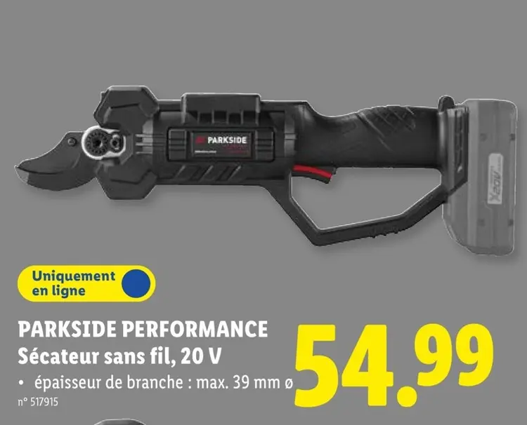 Offre: PARKSIDE PERFORMANCE Sécateur sans fil, 20 V