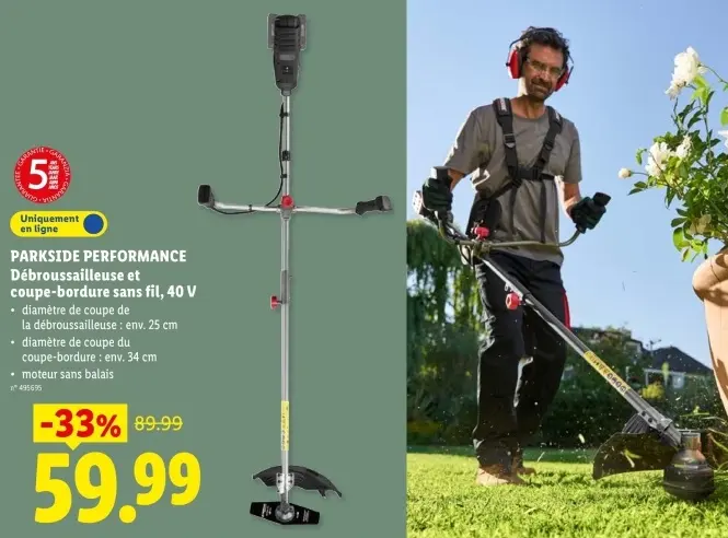 Offre: Débroussailleuse et coupe-bordure sans fil, 40 V