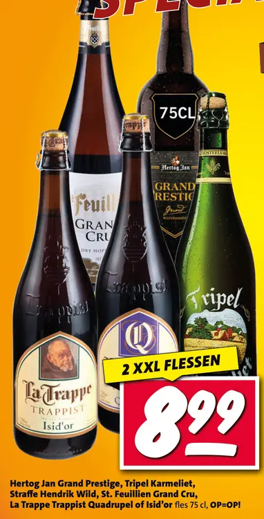 Aanbieding: Hertog Jan Grand Prestige, Tripel Karmeliet, Straffe Hendrik Wild, St. Feuillien Grand Cru, La Trappe Trappist Quadrupel of Isid'or