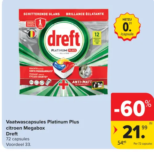 Aanbieding: Vaatwascapsules Platinum Plus citroen Megabox
