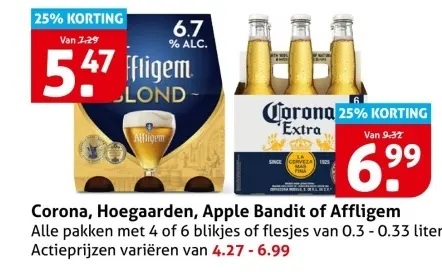 Aanbieding: Corona, Hoegaarden, Apple Bandit of Affligem