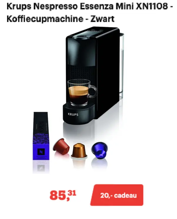 Aanbieding: Krups Nespresso Essenza Mini XN1108 - Koffiecupmachine