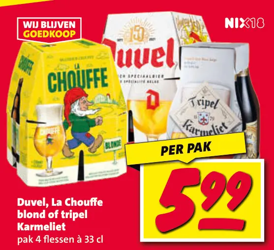 Aanbieding: Duvel, La Chouffe blond of tripel Karmeliet