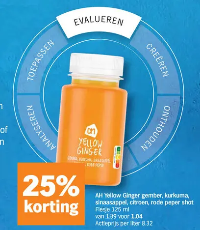 Promotie: Yellow Ginger gember, kurkuma, sinaasappel, citroen, rode peper shot