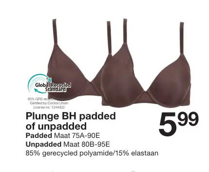 Promotie: Plunge BH padded of unpadded