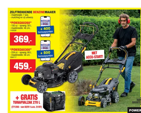 Promotie: Powerplus POWXG60300 benzine grasmaaier zelftrekkend 224cc 56cm