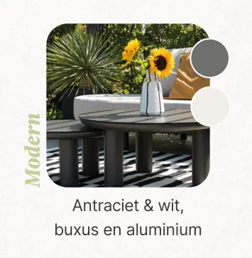 Aanbieding: Antraciet & wit, buxus en aluminium