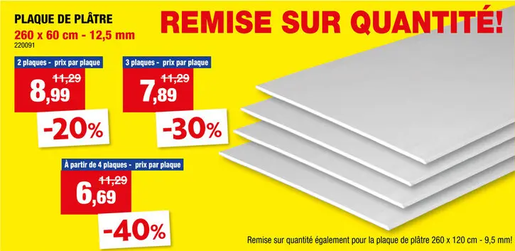 Offre: Knauf plaque de plâtre AK 12,5mm 260x60 cm