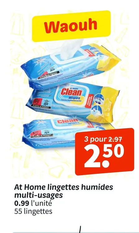 Offre: At Home lingettes humides multi-usages