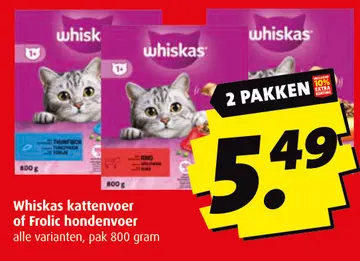 Aanbieding: Whiskas kattenvoer of Frolic hondenvoer