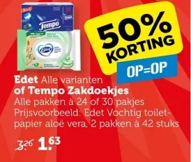 Aanbieding: Edet Alle varianten of Tempo Zakdoekjes