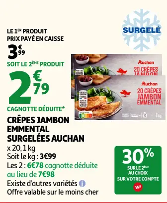 Offre: Crêpes jambon emmental surgelées