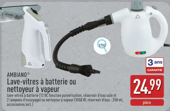 Offre: Lave-vitres à batterie ou nettoyeur à vapeur