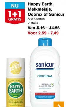 Aanbieding: Happy Earth, Melkmeisje, Odorex of Sanicur