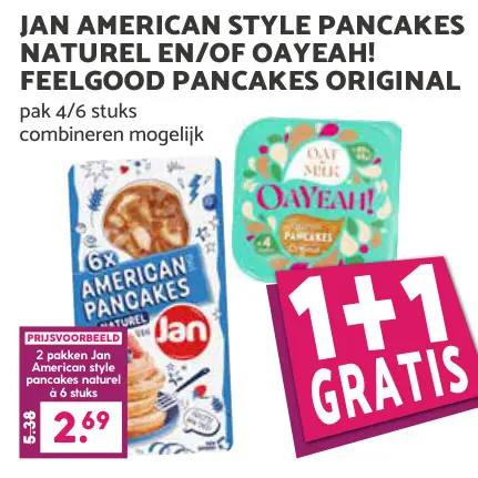 Aanbieding: Jan American style pancakes naturel en/of OAYEAH! feelgood pancakes original