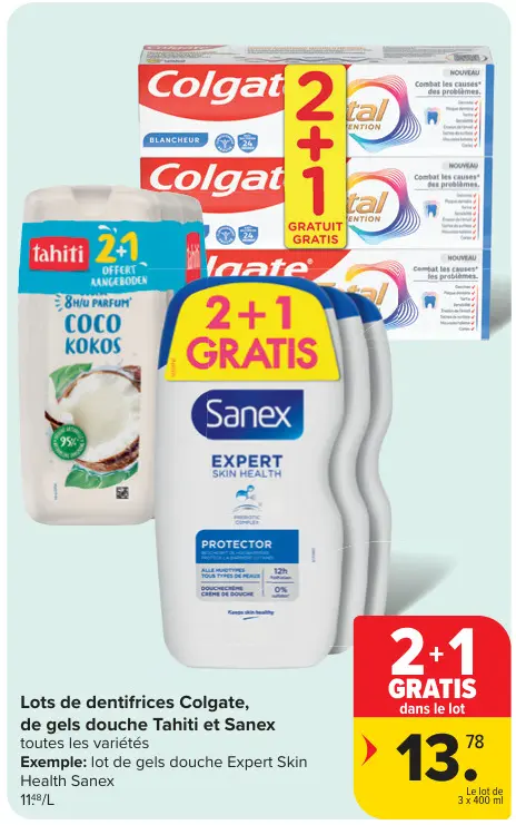 Offre: Lots de dentifrices, de gels douche