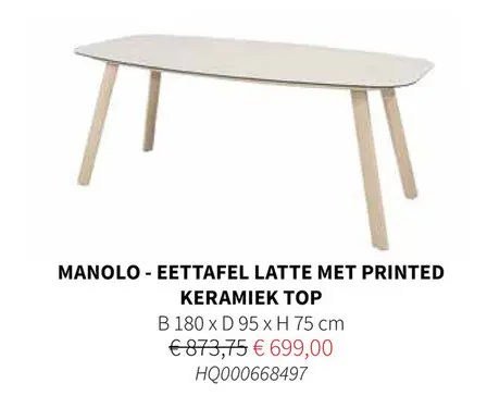 Promotie: Manolo - eettafel latte met printed keramiek 