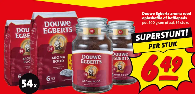 Aanbieding: Aroma rood oploskoffie of koffiepads