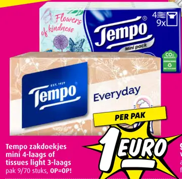 Aanbieding: Tempo zakdoekjes mini 4-laags of tissues light