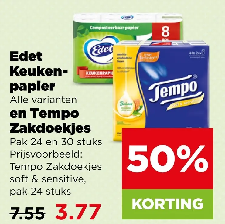Aanbieding: Edet Keukenpapier en Tempo Zakdoekjes