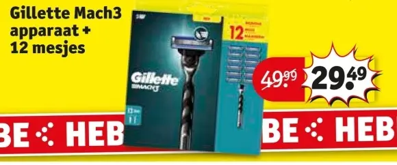 Aanbieding: Gillette Mach3 apparaat + 12 mesjes
