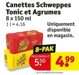Offre: Canettes Schweppes Tonic et Agrumes