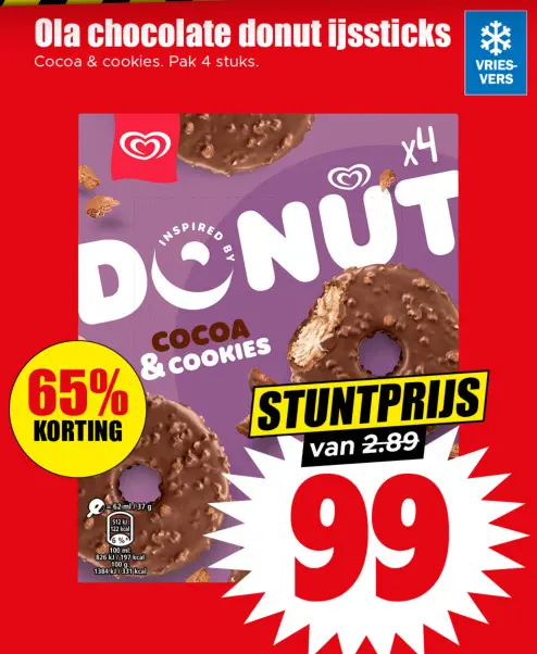 Aanbieding: Ola chocolate donut ijssticks