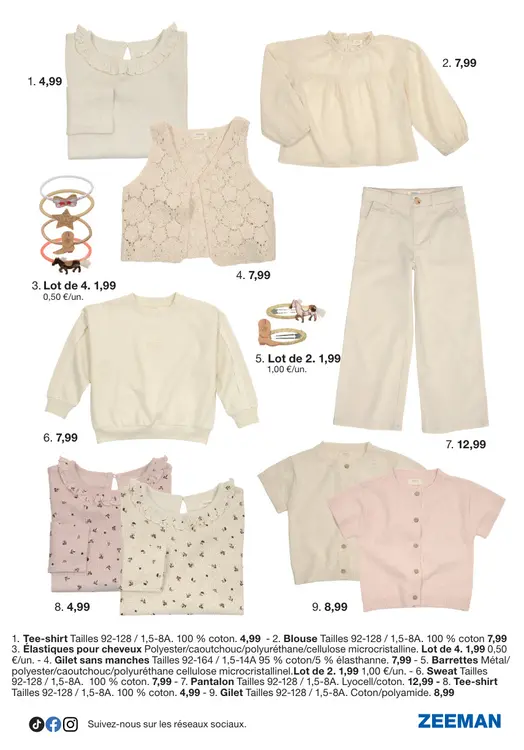 Offre: Tee-shirt, Blouse, Elastiques pour cheveux, Barrettes, Sweat, Pantalon, Gilet