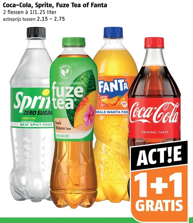 Aanbieding: Coca-Cola, Sprite, Fuze Tea of Fanta